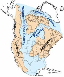 Cretaceous North America showing the Western Interior Seaway